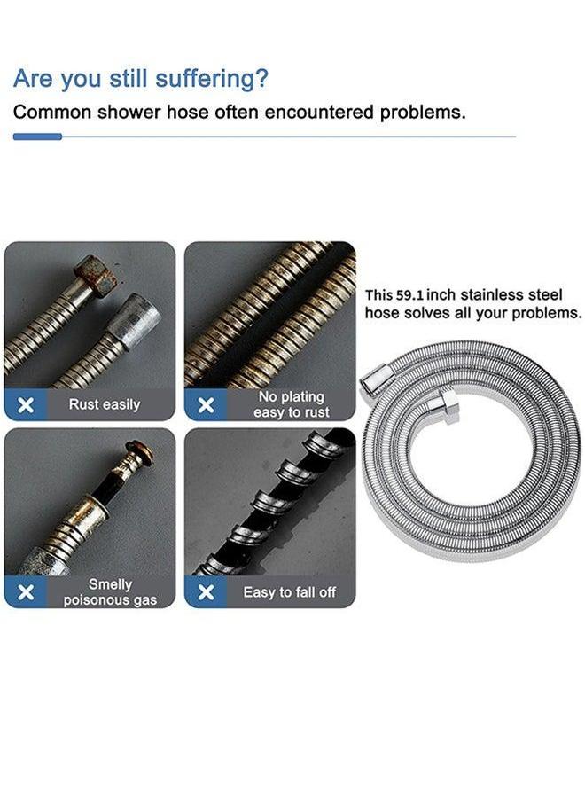 HOMESTAR High Pressure Shower Head, 304 Stainless Steel Handheld Head with 150CM Hose and Adhesive Holder, Rustproof Water Sprinkler, Silver - Image 3