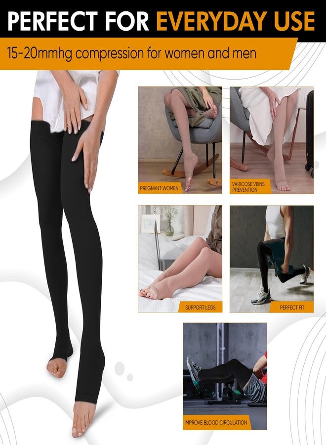 Doc Miller Thigh High Open Toe Compression Stockings 15-20mmHg for Varicose Veins, Pregnancy Support Open Toe Thigh High Compression Socks for Women and Men (Black, 3X-Large) - Image 2