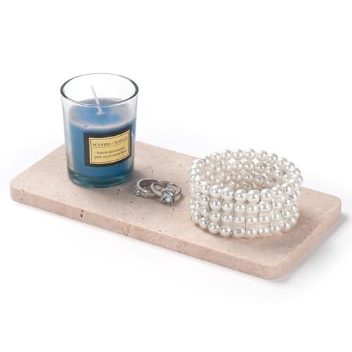 IVAILEX Edgeless Travertine Bathroom Vanity Tray, Decorative Rectangular Marble Tray for Countertop, Dresser, Jewelry, Perfume, Candle, Soap 7.8inch x 3.9inch x 0.4inch - Image 2