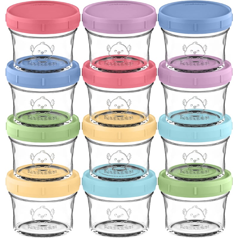KeaBabies 12pk 4oz Glass Baby Food Containers - Leak-Proof, Microwavable Small Baby Glass Jars with Lids, Baby Food Storage Containers, Baby Snack Containers, BPA-Free Baby Food Jars (Nord) - Image 1