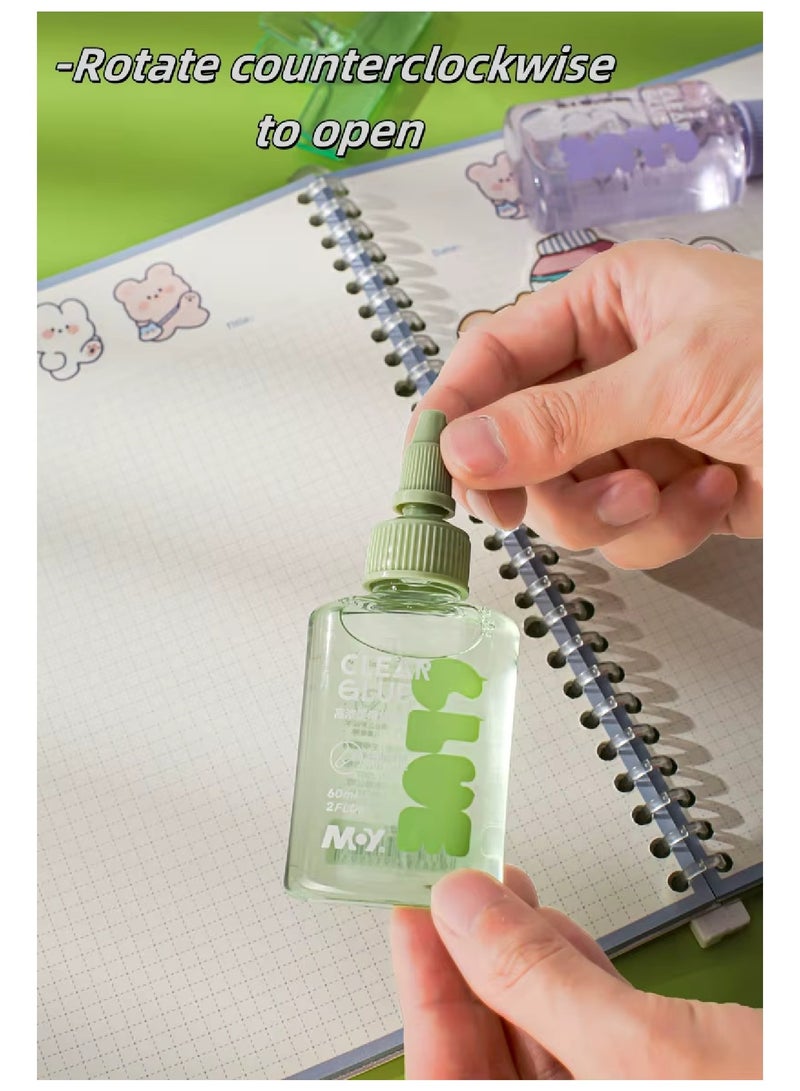 Moy Clear Liquid Glue 3-Pack Adhesive Glue 60ml Easy Squeeze Application, Fast-Drying Formula, Ideal for School Projects, Office Work and All Purpose Use Pink Blue Green - Image 5
