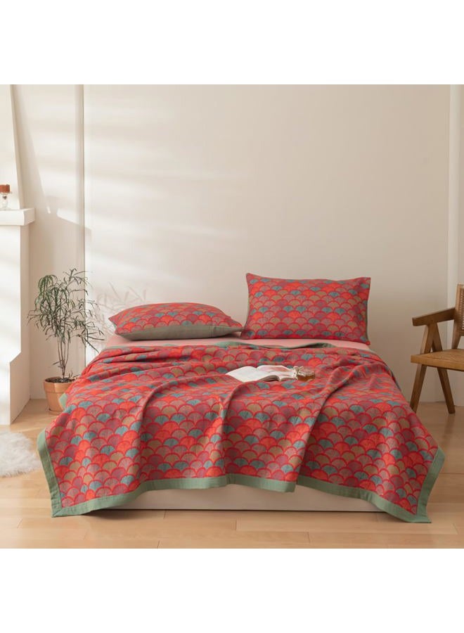 Purefair 100% Cotton Muslin Blanket Jacquard Rustic Mermaid Fish Scales Print Quilt, Soft Bed Cover 3 Layers Reversible Bedspread Coverlet Breathable Lightweight Bedding, Full/Queen(78"x94") - Image 5