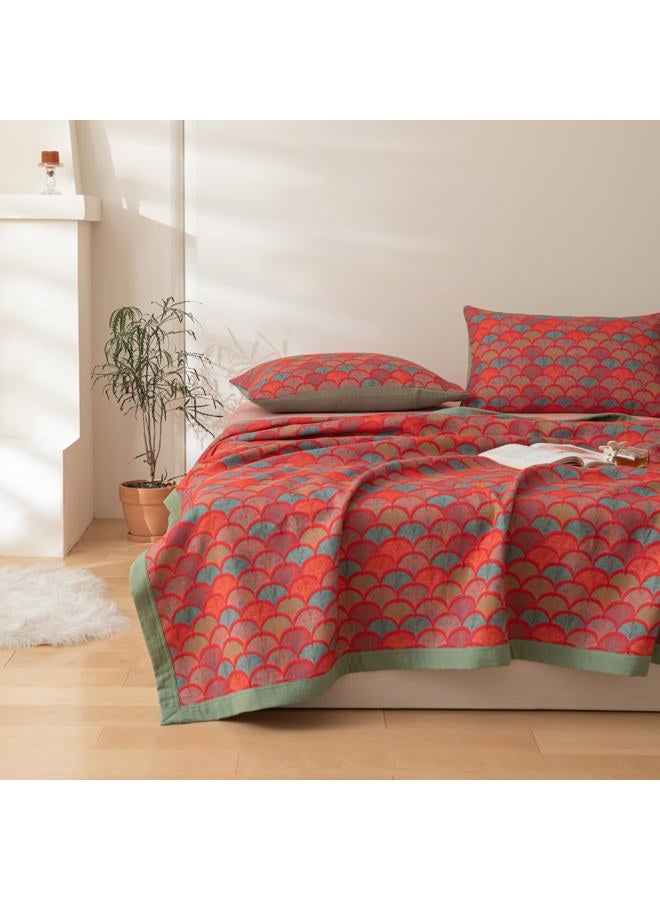 Purefair 100% Cotton Muslin Blanket Jacquard Rustic Mermaid Fish Scales Print Quilt, Soft Bed Cover 3 Layers Reversible Bedspread Coverlet Breathable Lightweight Bedding, Full/Queen(78"x94") - Image 1