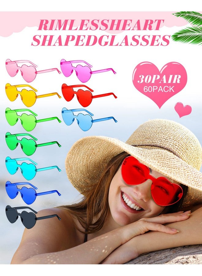 Cindeer 60 Pairs Rimless Sunglasses Heart Sunglasses Frameless Heart Shaped Sunglasses Transparent Candy Color Trendy Fun Sunglasses For Women Girls Bachelorette Party Favor 30 Colors - Image 4