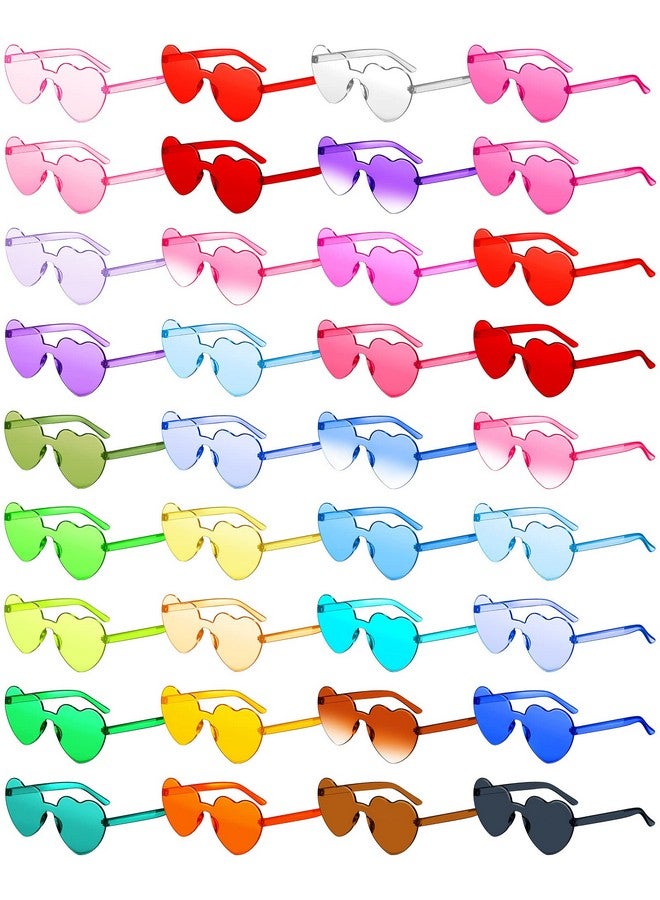 Cindeer 60 Pairs Rimless Sunglasses Heart Sunglasses Frameless Heart Shaped Sunglasses Transparent Candy Color Trendy Fun Sunglasses For Women Girls Bachelorette Party Favor 30 Colors - Image 1