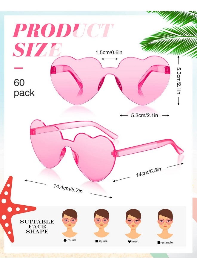 Cindeer 60 Pairs Rimless Sunglasses Heart Sunglasses Frameless Heart Shaped Sunglasses Transparent Candy Color Trendy Fun Sunglasses For Women Girls Bachelorette Party Favor 30 Colors - Image 2