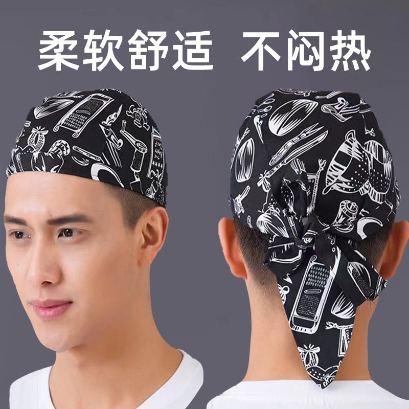 Chef Hat Japanese And Korean Cuisine Western Restaurant Waiter Hat Men'S And Women'S Work Hat Adjustable Headscarf Pirate Hat Ribbon Hat - Image 3