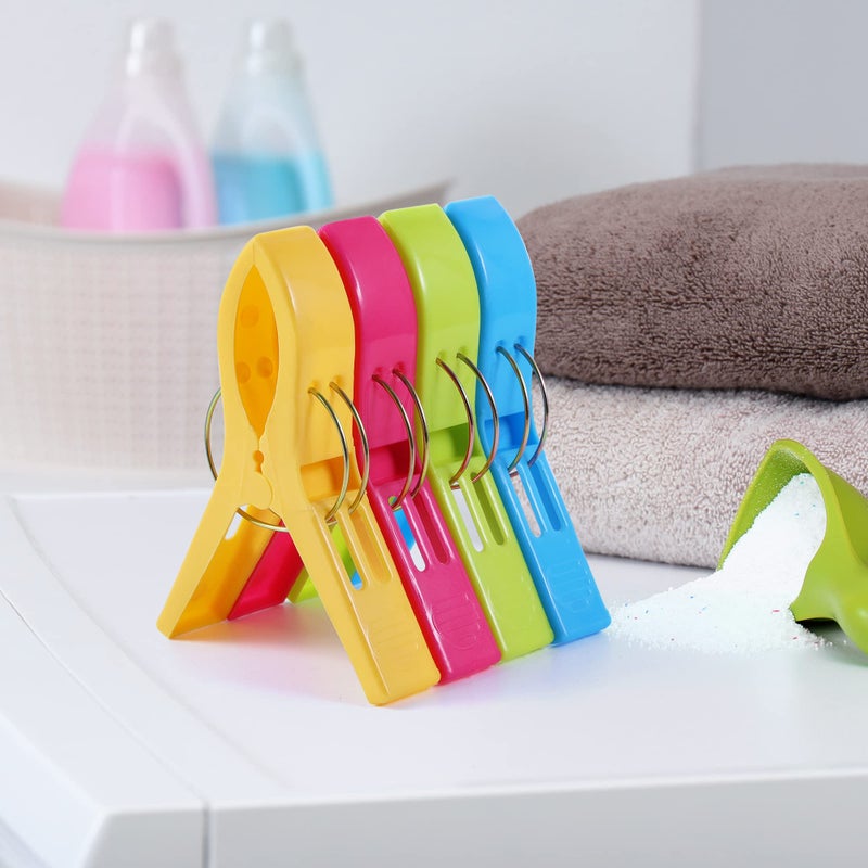 Jabinco Beach Towel Clips Chair Clips Towel Holder Plastic Clothes Pegs Hanging Clip Clamps  Yellow Blue Green Red (Pack Of 8) - Image 5