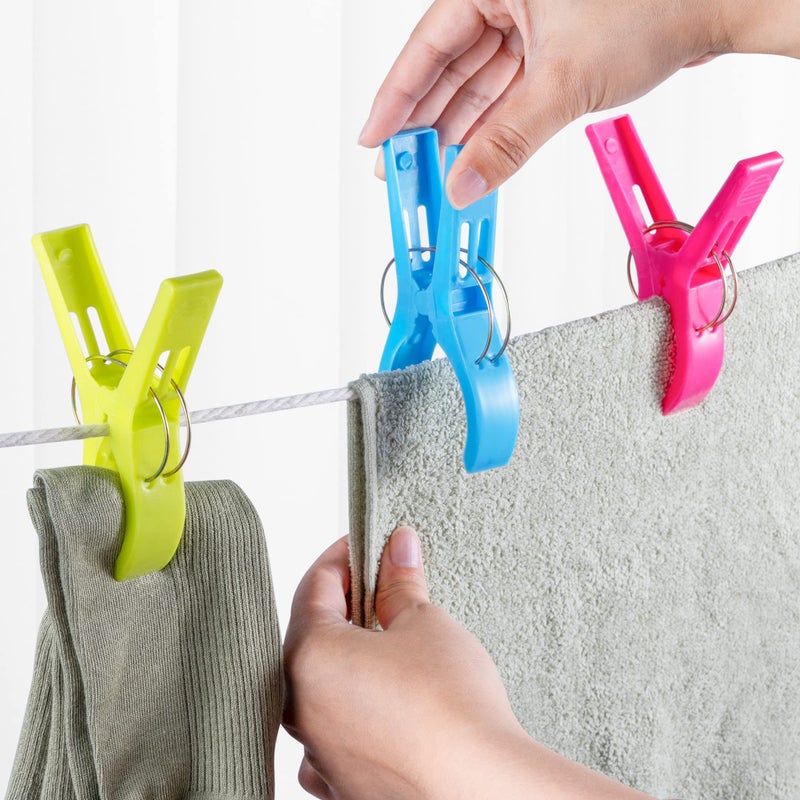 Jabinco Beach Towel Clips Chair Clips Towel Holder Plastic Clothes Pegs Hanging Clip Clamps  Yellow Blue Green Red (Pack Of 8) - Image 2