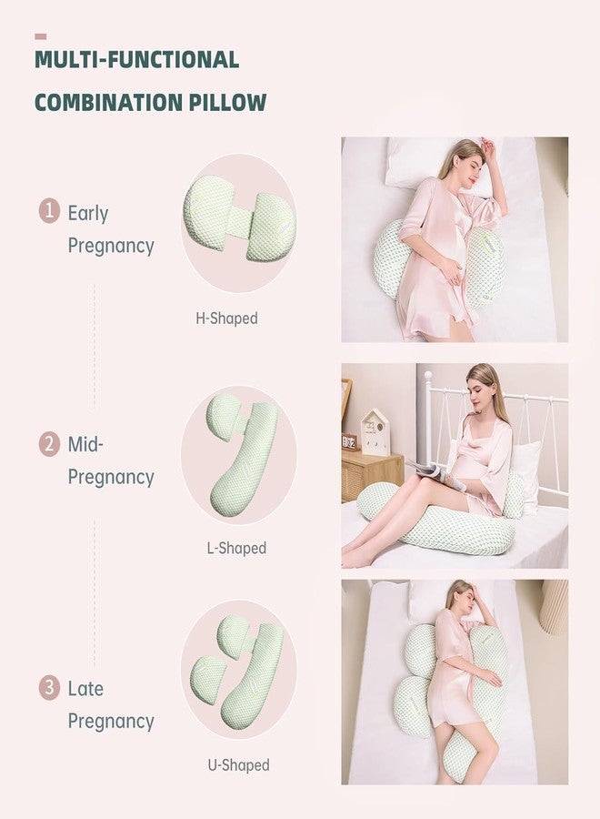 HOMECRAZE Pregnancy Pillow for Pregnant Women,Soft Pregnancy Body Pillow,Support for Back, HIPS, Legs,Maternity Pillow with Detachable and Adjustable Pillow Cover Sleeping, H-Shaped Green (1 Set) - Image 2