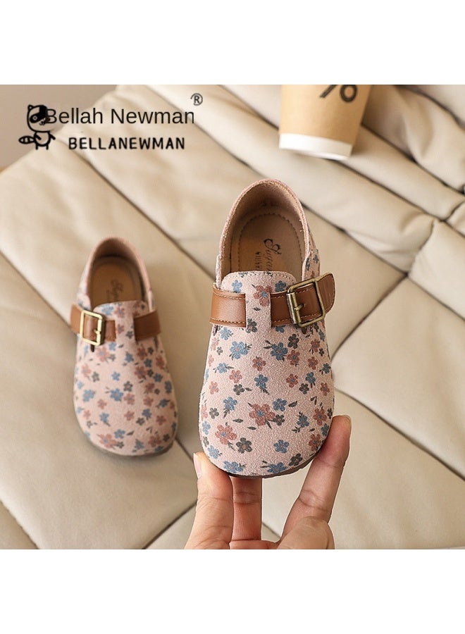 Shein Girls' Floral Print Princess Shoes  Spring/autumn New Children's Soft Sole Birkenstock Infant Bean Shoes - Image 1
