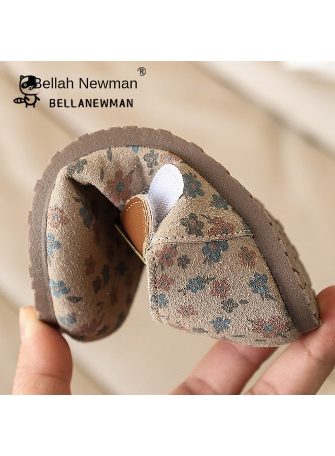 Shein Girls' Floral Print Princess Shoes  Spring/autumn New Children's Soft Sole Birkenstock Infant Bean Shoes - Image 3