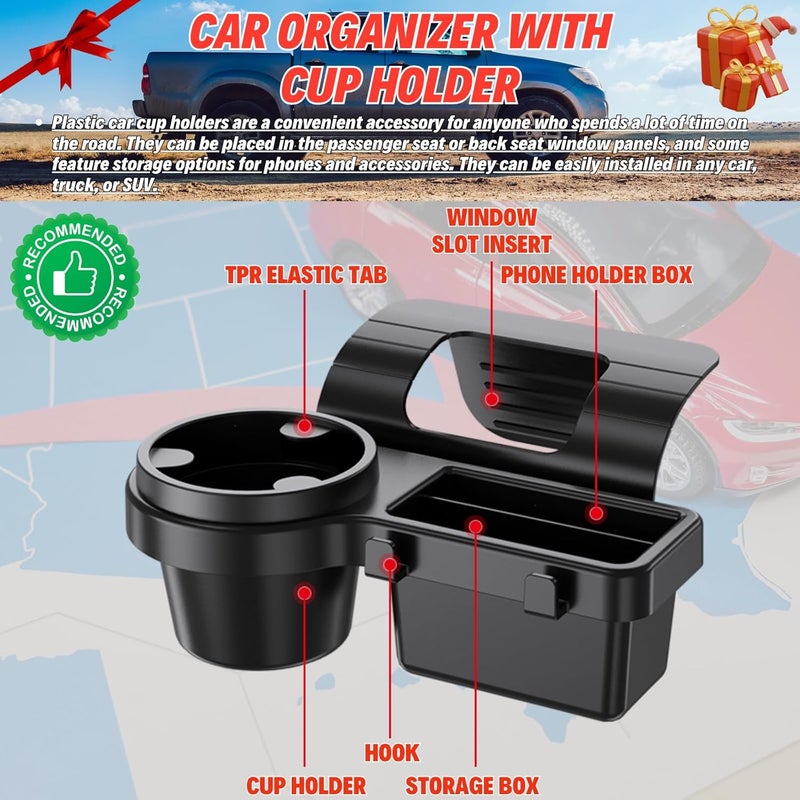 Qlhshop حامل أكواب إضافي معلق لنافذة باب السيارة مع صينية منظم تخزين | حامل عملات معدنية منظم تغيير يناسب معظم المركبات، إكسسوارات داخلية للشاحنات - أسود، عبوة من 2 - Image 3