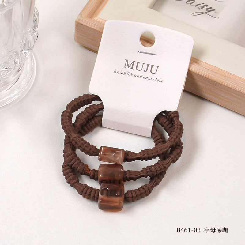 Loquat Sweet Cloud Pattern Cartoon Hair Ties 3-Pack 03#dark letter coffee (3 cards)