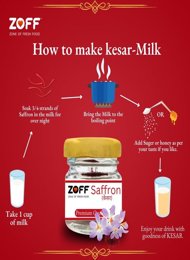 Zoff kesar saffron original- Premium Kashmiri kesar saffron- Hand-Picked & Naturally Aromatic -Perfect for Cooking, Desserts & Wellness -Net Weight: 1g - Image 3