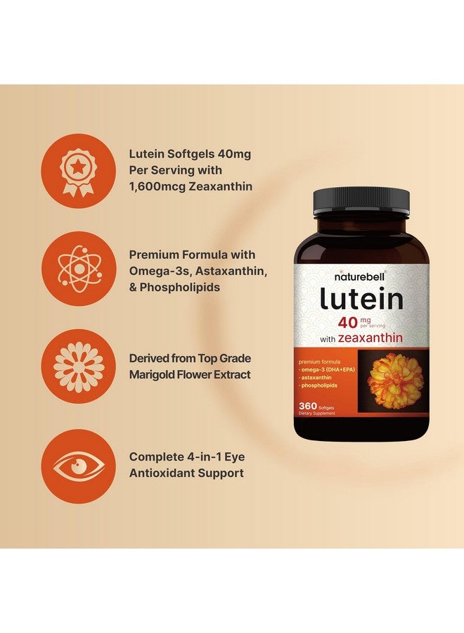 NatureBell Lutein 40mg and Zeaxanthin 1,600mcg Per Serving, 360 Softgels | 4 in 1 with Omega-3s, Astaxanthin, & Phospholipids - Marigold Flower Extract - Eye Antioxidant Vitamins - Non-GMO - Image 3