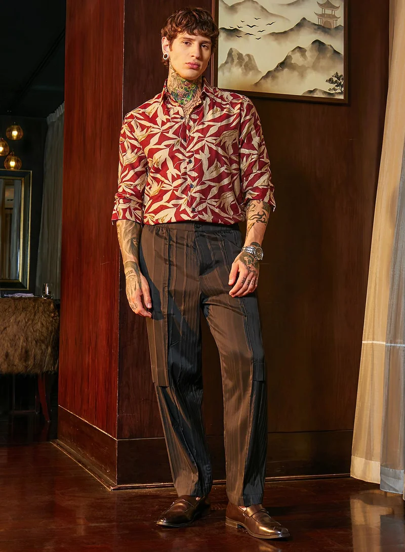 Campus Sutra Men's Sangria Red Flóré Noir Shirt