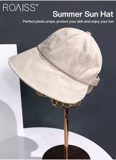 roaiss 2 Pcs Sunscreen Bucket Hat for Women Wide Brim UV Protection Sun Hat Spring Summer Casual Travel Adjustable Packable Baseball Cap Ponytail Comfort Beige and Khaki  - Image 4