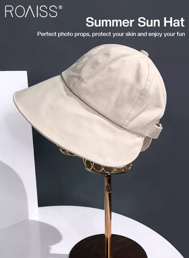 roaiss 2 Pcs Sunscreen Bucket Hat for Women Wide Brim UV Protection Sun Hat Spring Summer Casual Travel Adjustable Packable Baseball Cap Ponytail Comfort Beige and Khaki  - Image 4