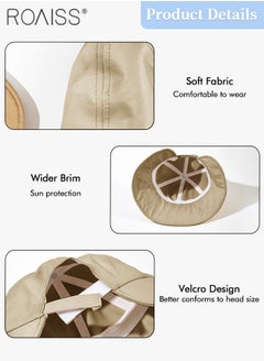 roaiss 2 Pcs Sunscreen Bucket Hat for Women Wide Brim UV Protection Sun Hat Spring Summer Casual Travel Adjustable Packable Baseball Cap Ponytail Comfort Beige and Khaki  - Image 5