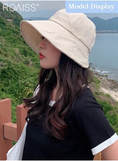 roaiss 2 Pcs Sunscreen Bucket Hat for Women Wide Brim UV Protection Sun Hat Spring Summer Casual Travel Adjustable Packable Baseball Cap Ponytail Comfort Beige and Khaki  - Image 2