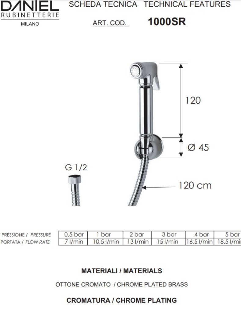 DANIAL Oasis  shut-off hand shower Art. 1000DC, flexible cm.120 and brass shower holder - Image 2