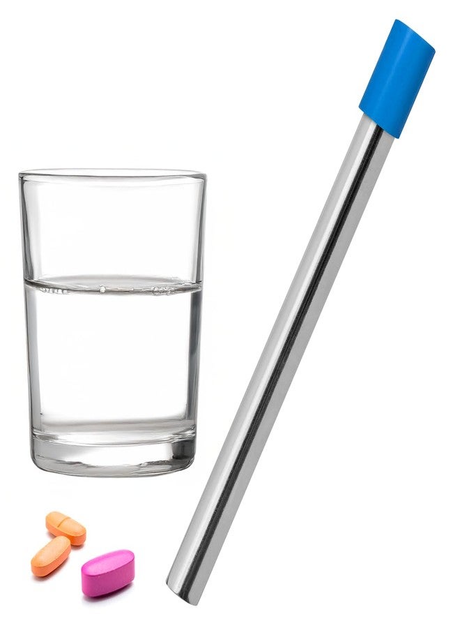pill thing ماصة EZ لابتلاع الحبوب، أداة مساعدة لابتلاع الحبوب مصنوعة من الفولاذ المقاوم للصدأ للبالغين والأطفال، قابلة لإعادة الاستخدام وآمنة للغسل في غسالة الأطباق مع طرف سيليكون وحامل شبكي، تجعل ابتلاع الحبوب والأقراص أسهل (عبوة من قطعة واحدة) - Image 1