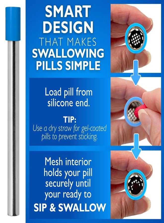 pill thing ماصة EZ لابتلاع الحبوب، أداة مساعدة لابتلاع الحبوب مصنوعة من الفولاذ المقاوم للصدأ للبالغين والأطفال، قابلة لإعادة الاستخدام وآمنة للغسل في غسالة الأطباق مع طرف سيليكون وحامل شبكي، تجعل ابتلاع الحبوب والأقراص أسهل (عبوة من قطعة واحدة) - Image 4