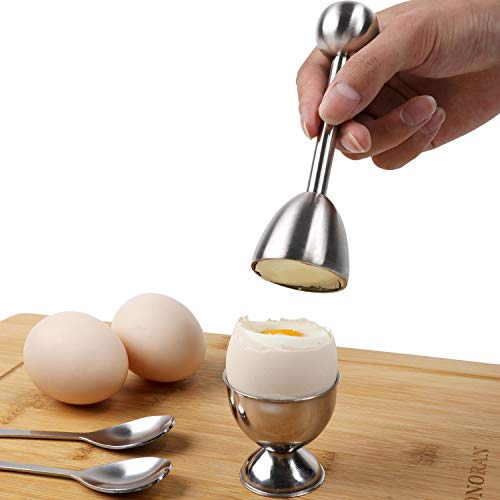YellRin Egg Cracker Topper Set Soft Hard Boiled Eggs Separator Holder Include 4 Egg Spoons and 4 Egg Cups 1 Shells Remover Top Cutter Stainless Steel for Breakfast Kitchen Tool - Image 5