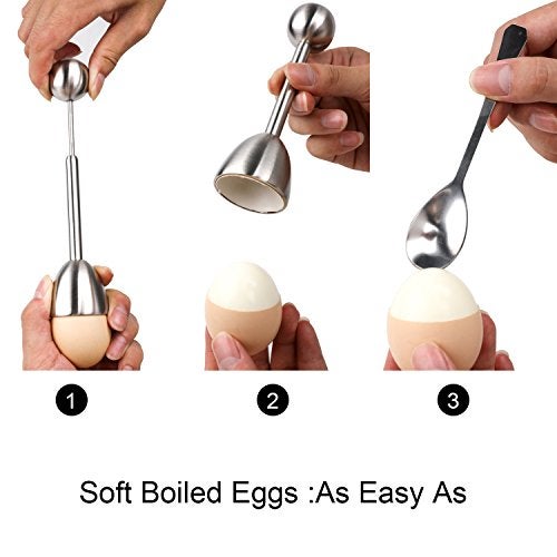YellRin Egg Cracker Topper Set Soft Hard Boiled Eggs Separator Holder Include 4 Egg Spoons and 4 Egg Cups 1 Shells Remover Top Cutter Stainless Steel for Breakfast Kitchen Tool - Image 2
