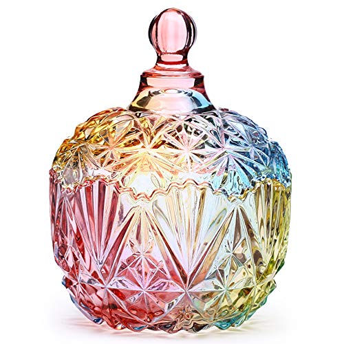 Danmu Colorful Glass Storage Jar with Lid, Candy & Cookie Jar, Jewelry Box, Buffet & Biscuit Containers (260ml / 9oz) - Image 1