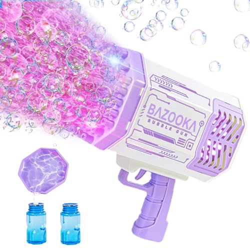 DESERT HOME Bubble Gun Bazooka Bubble Machine Gun Bubble Blaster Gun with Bubble Solution 69 Holes Bubble Bazooka Gun Outdoor Summer Toy Party Favors for Kids Purple Easter Bubble Maker Blowers - Image 1