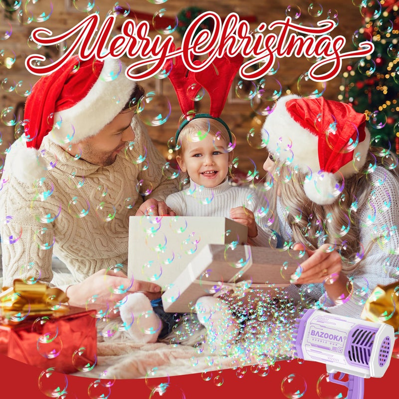 DESERT HOME Bubble Gun Bazooka Bubble Machine Gun Bubble Blaster Gun with Bubble Solution 69 Holes Bubble Bazooka Gun Outdoor Summer Toy Party Favors for Kids Purple Easter Bubble Maker Blowers - Image 3