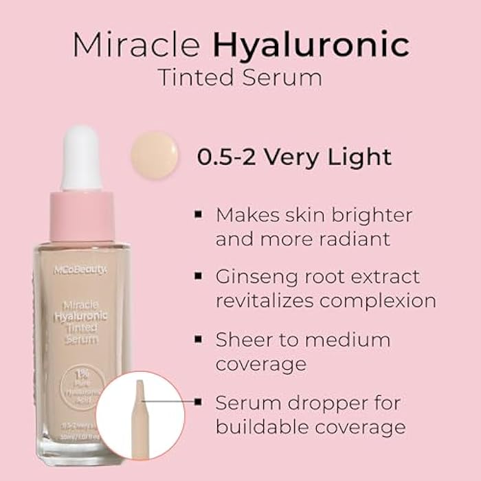 MCoBeauty - Miracle Hyaluronic Tinted Serum - 0.5-2 Very Light Shade - Hydrating Complexion Corrector with Hyaluronic Acid and Ginseng Extract - Buildable Coverage and Skin Smoothing Finish - Image 2
