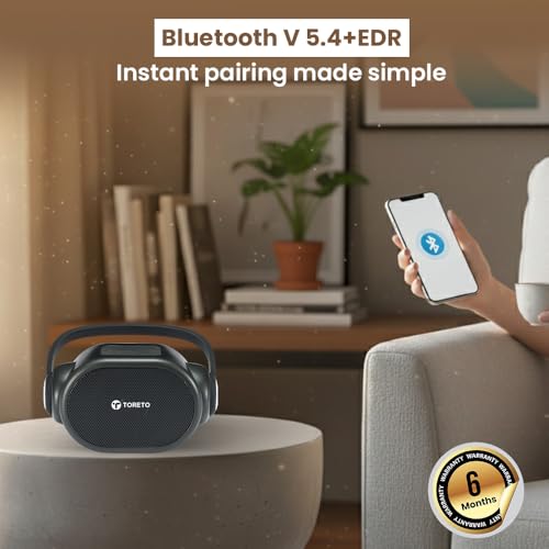 Toreto Neo Mini Portable Bluetooth Speaker 6W | RGB Lights | 5H Playtime | TWS, USB & TF Card Support | Type-C Charging | Built-in Handle | BIS Certified (Black) - Image 5