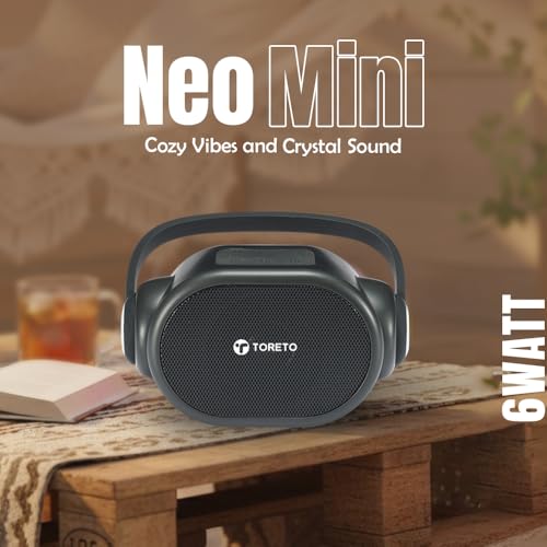 Toreto Neo Mini Portable Bluetooth Speaker 6W | RGB Lights | 5H Playtime | TWS, USB & TF Card Support | Type-C Charging | Built-in Handle | BIS Certified (Black) - Image 2