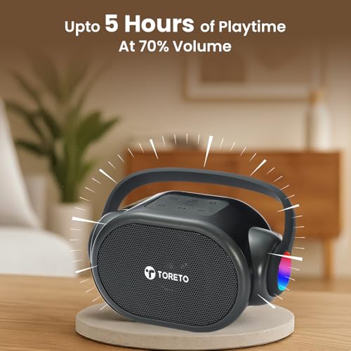 Toreto Neo Mini Portable Bluetooth Speaker 6W | RGB Lights | 5H Playtime | TWS, USB & TF Card Support | Type-C Charging | Built-in Handle | BIS Certified (Black) - Image 3