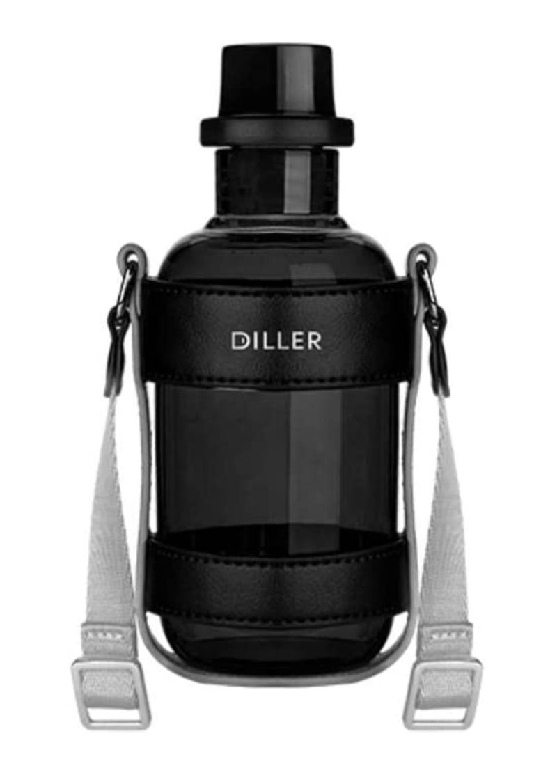 DILLER Water Bottle with Sleeve - BPA Free Leakproof Sport Large 1L Plastic Motivational Water Bottle With Strap Gift for Kids Women Men. (Black-600ML) - Image 1