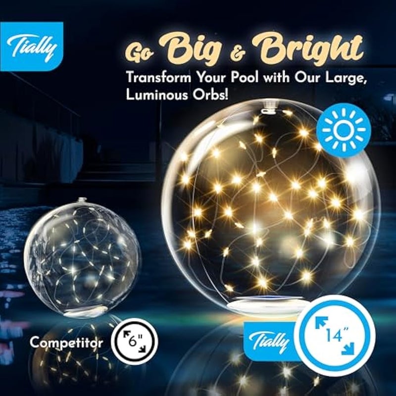Arabest Fairy Floating Pool Lights Solar Powered - 14 Inflatable Pool Light Balls, Solar Floating Lights for Pool, Floating Solar Pool Lights for Inground Pools, Pool Decorations Outdoor (2 Pack) - Image 2