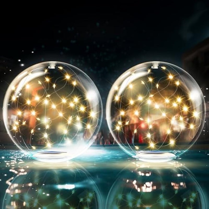 Arabest Fairy Floating Pool Lights Solar Powered - 14 Inflatable Pool Light Balls, Solar Floating Lights for Pool, Floating Solar Pool Lights for Inground Pools, Pool Decorations Outdoor (2 Pack) - Image 1