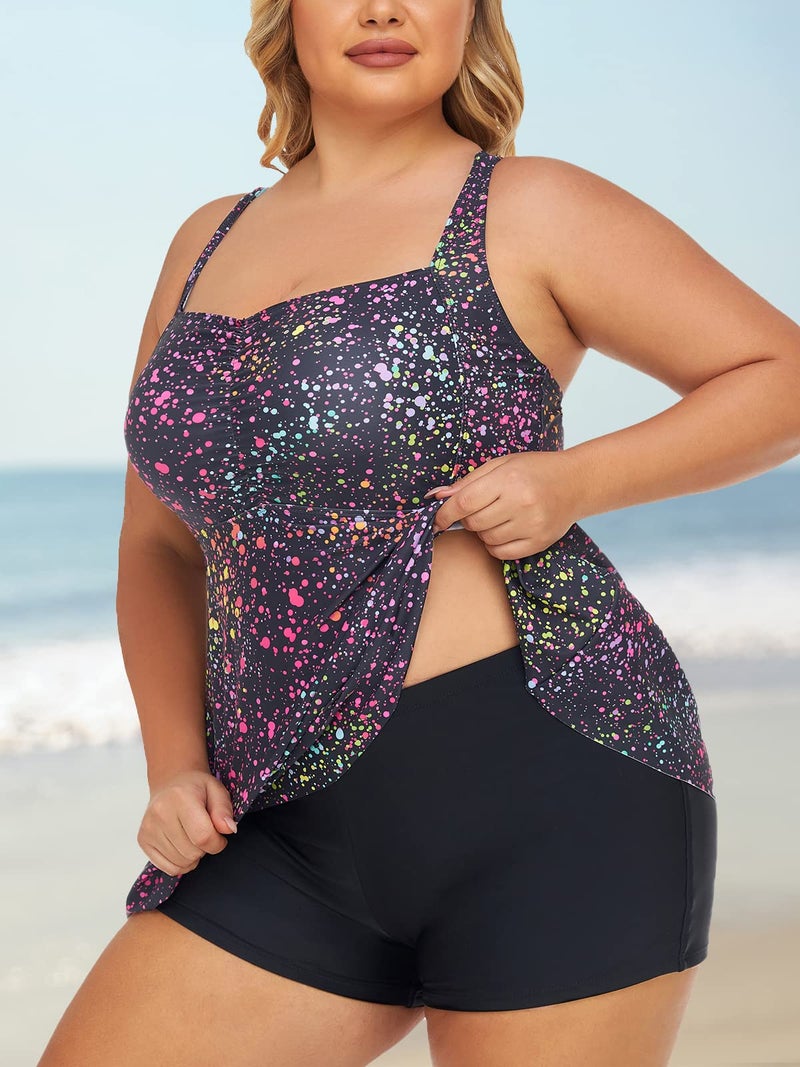 Summer Mae Women Plus Size Two Piece Tankini Swimsuits Flowy Bathing Suits Tummy Control Swimwear with Shorts Star Whole Sky 20 Plus - Image 3