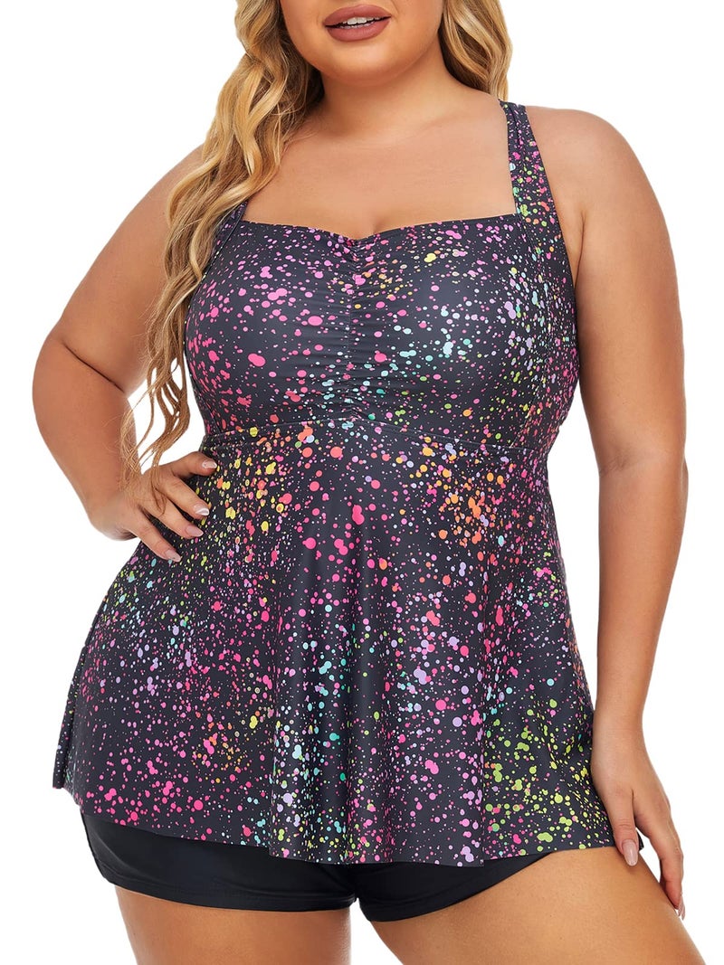Summer Mae Women Plus Size Two Piece Tankini Swimsuits Flowy Bathing Suits Tummy Control Swimwear with Shorts Star Whole Sky 20 Plus - Image 1