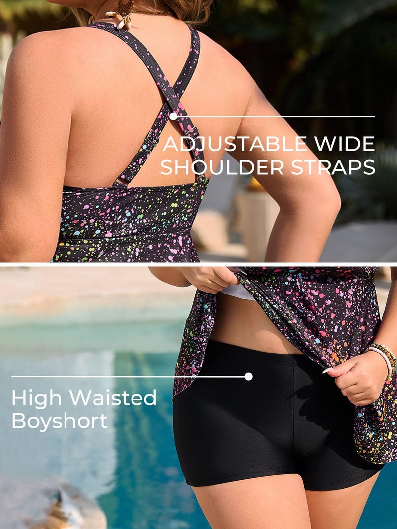 Summer Mae Women Plus Size Two Piece Tankini Swimsuits Flowy Bathing Suits Tummy Control Swimwear with Shorts Star Whole Sky 20 Plus - Image 5