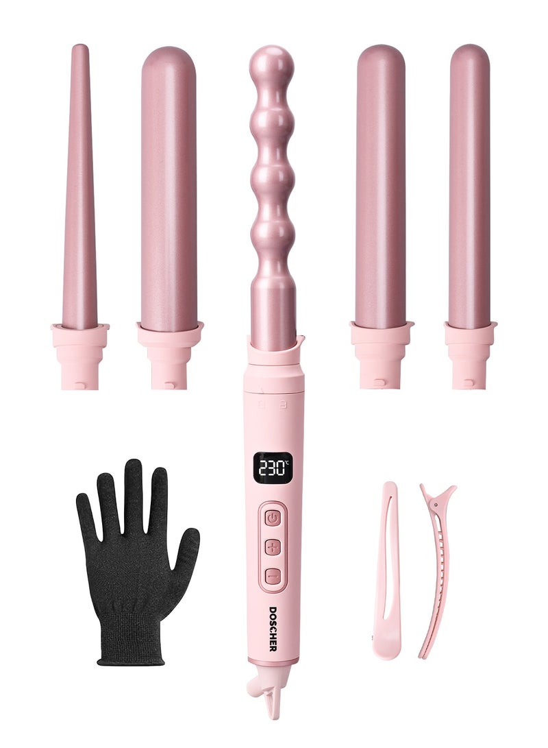 DOSCHER 5 in 1 Curling Iron Set – Professional Hair Curler with 5 Interchangeable Ceramic Barrels, Multi-Temperature Control up to 230℃, Dual Voltage Curling Wand for Women, Travel & Gift Set with Heat Glove & Clips - Image 1