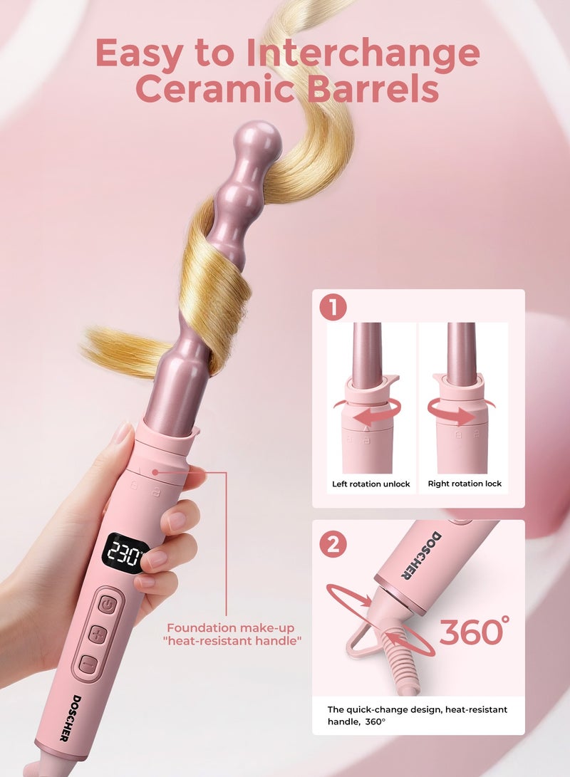 DOSCHER 5 in 1 Curling Iron Set – Professional Hair Curler with 5 Interchangeable Ceramic Barrels, Multi-Temperature Control up to 230℃, Dual Voltage Curling Wand for Women, Travel & Gift Set with Heat Glove & Clips - Image 5