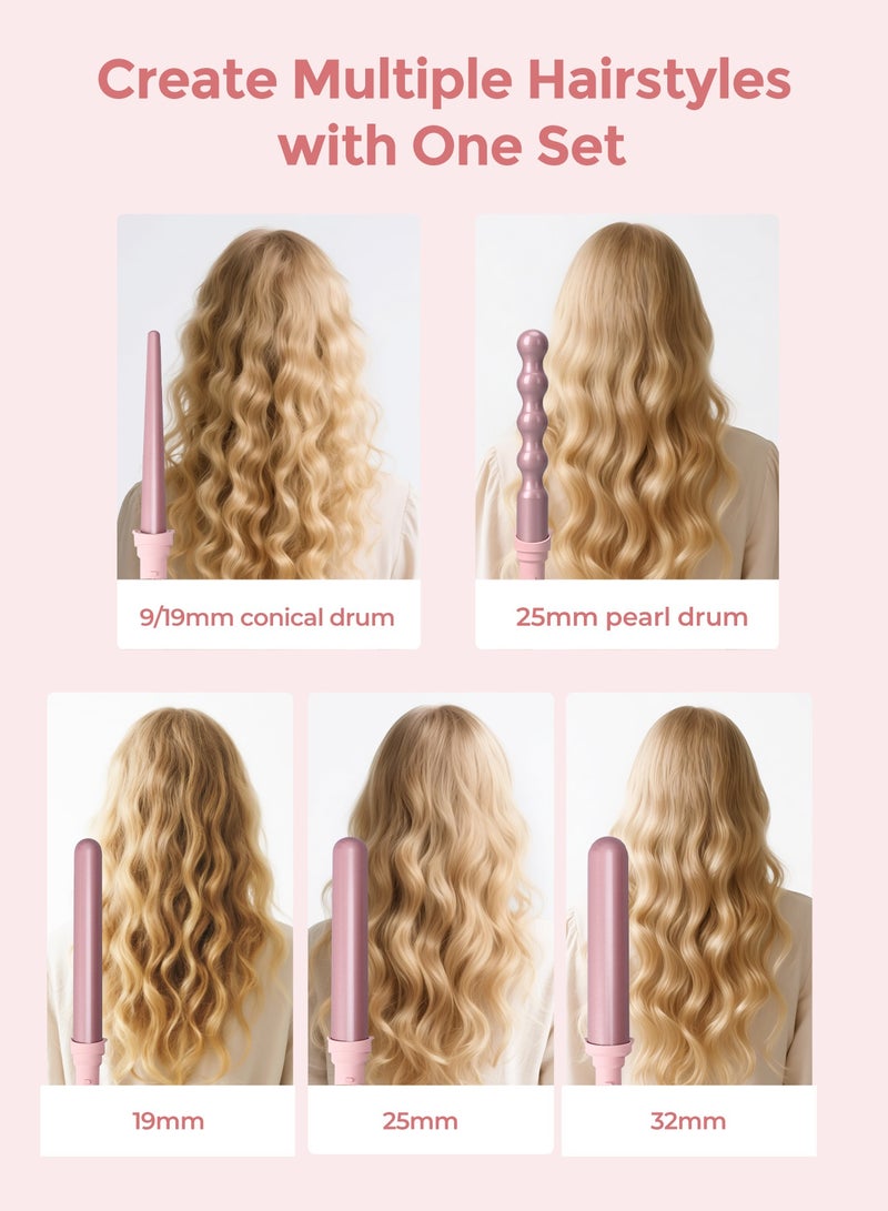 DOSCHER 5 in 1 Curling Iron Set – Professional Hair Curler with 5 Interchangeable Ceramic Barrels, Multi-Temperature Control up to 230℃, Dual Voltage Curling Wand for Women, Travel & Gift Set with Heat Glove & Clips - Image 2