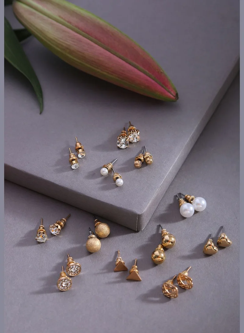 SOHI Pack of 12 Gold Plated Designer Studs
