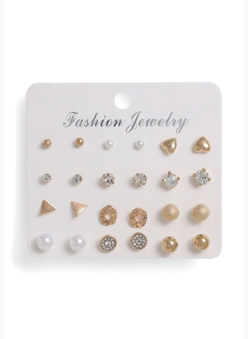 SOHI Pack of 12 Gold Plated Designer Studs