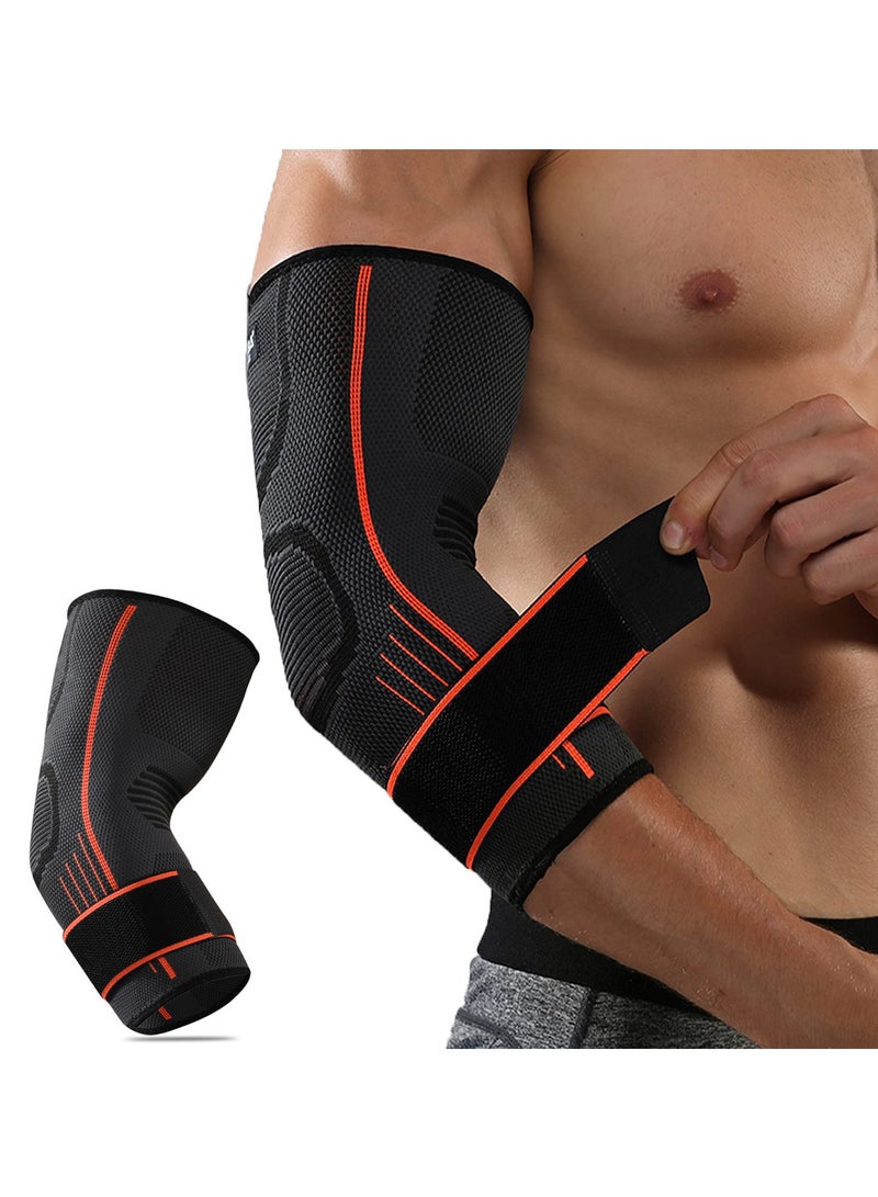 Barakah Elbow Brace Support with Strap, 2 PACK Adjustable Compression Sleeve for Men and Women, Ideal for Workout, Basketball, Golf, Tennis, Weightlifting, Pain Relief for Tendonitis and Arthritis, M Size - Image 1