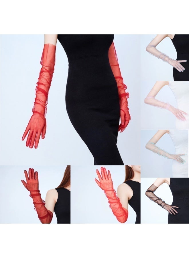 70cm Women Long Tulle Opera Gloves Bridal Wedding Party Dress Gloves Red Flower Elegant Costume Gloves - Image 5